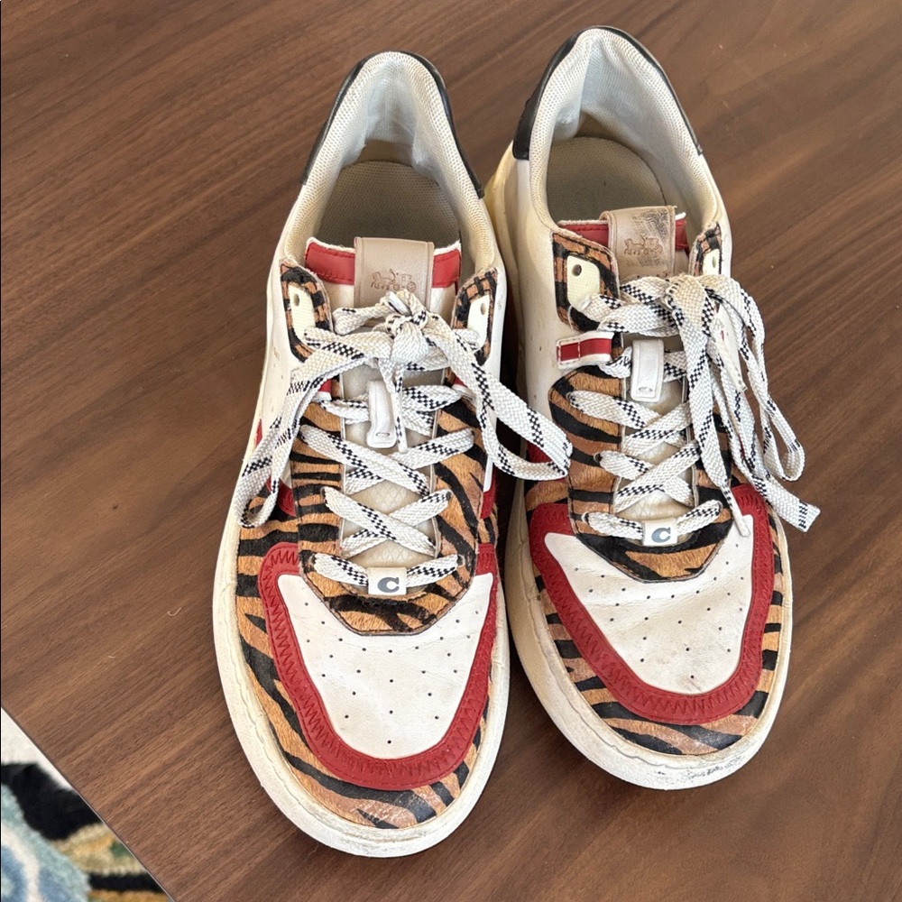 Coach burgundy and leopard Print Sneakers